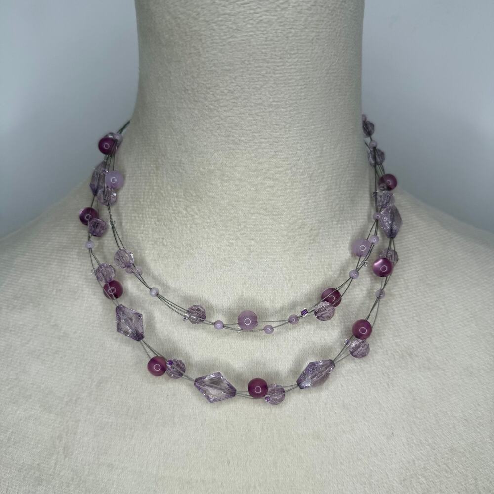 Lilac purple beaded double wired necklace Y2K